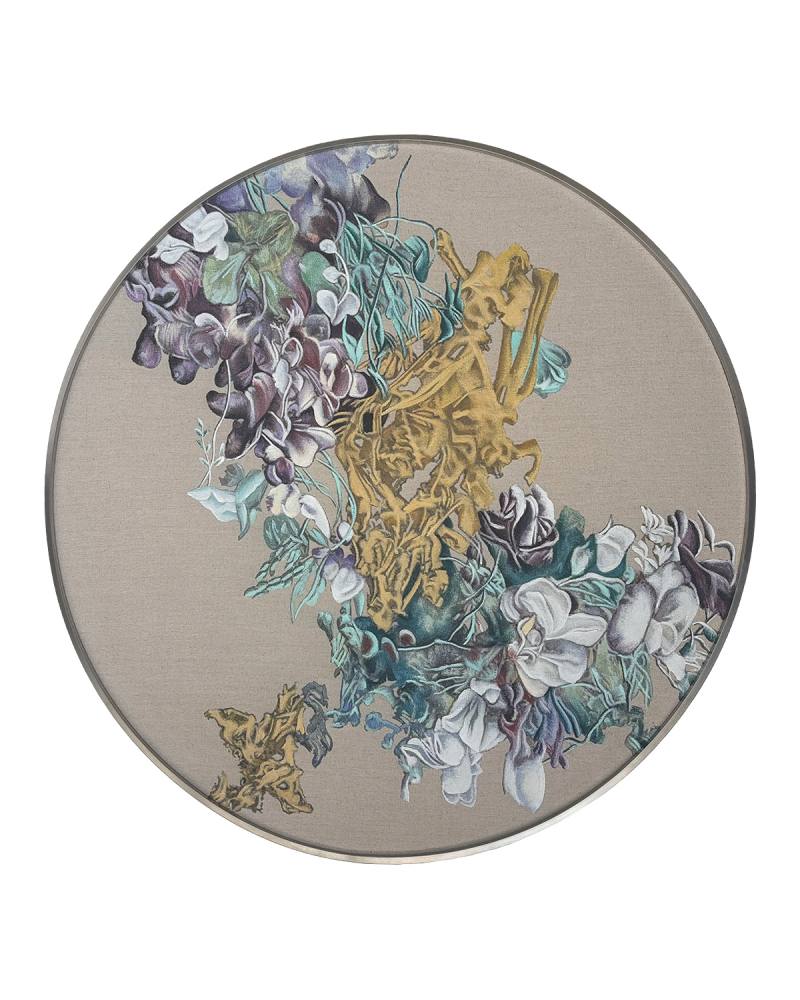 Круглая картина с росписью по ткани Икеда, фото 1